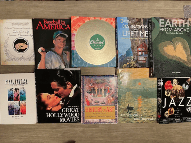 Friends' book auction table.