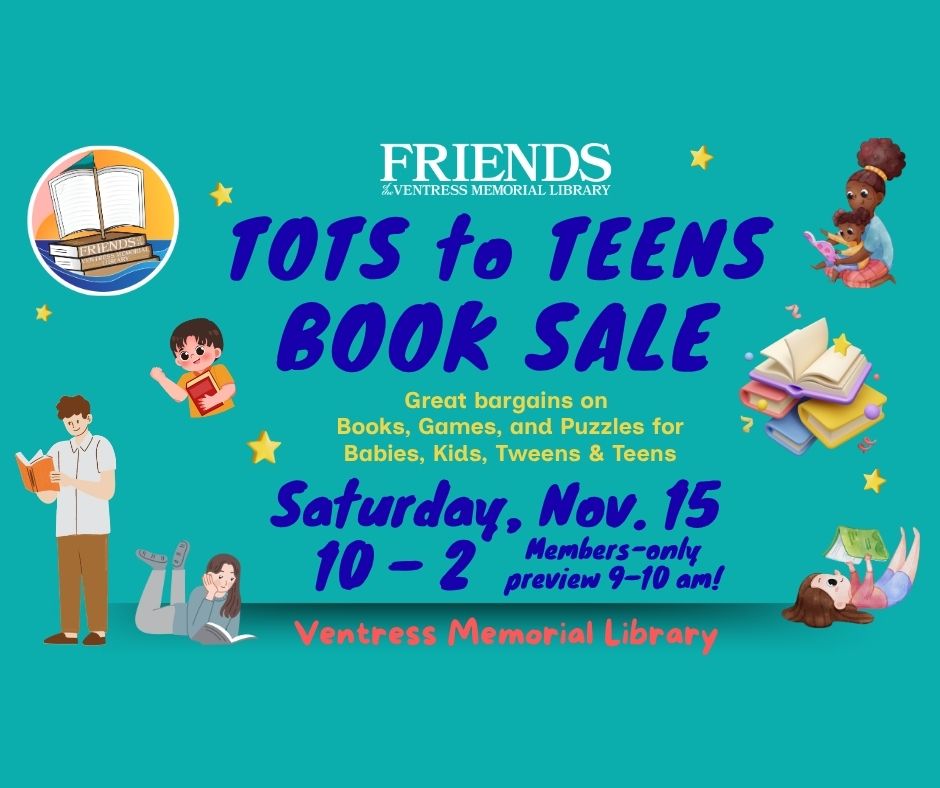 Tots to Teens Book Sale event poster from November 2025